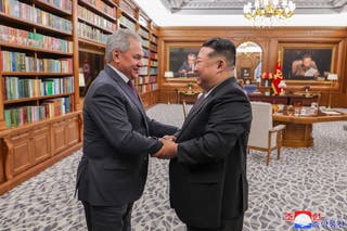 North Korean leader Kim Jong Un and Secretary of the Russian Security Council Sergei Shivigo in Pyongyang